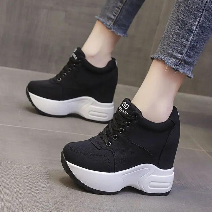 Women's Ankle Boots 2024 Spring Leather Chunky Shoes Woman Platform Height Increased Sneakers 10CM Thick Sole Wedges White Boots-THAT FASHION STORE