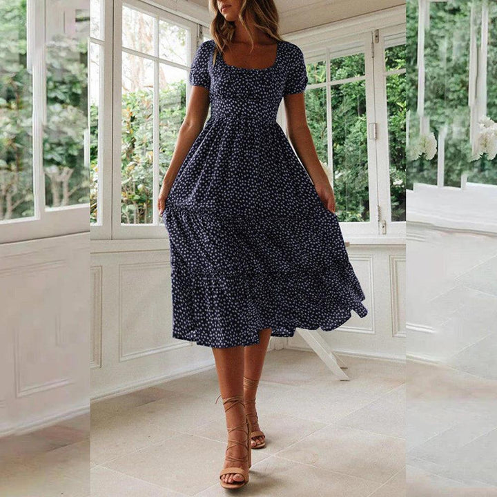 Beach Floral Dress for Women Clothing 2024 Summer Vacation Casual Short Sleeve Slim Fit Long Dress Female Sexy Bohemian Dress-THAT FASHION STORE