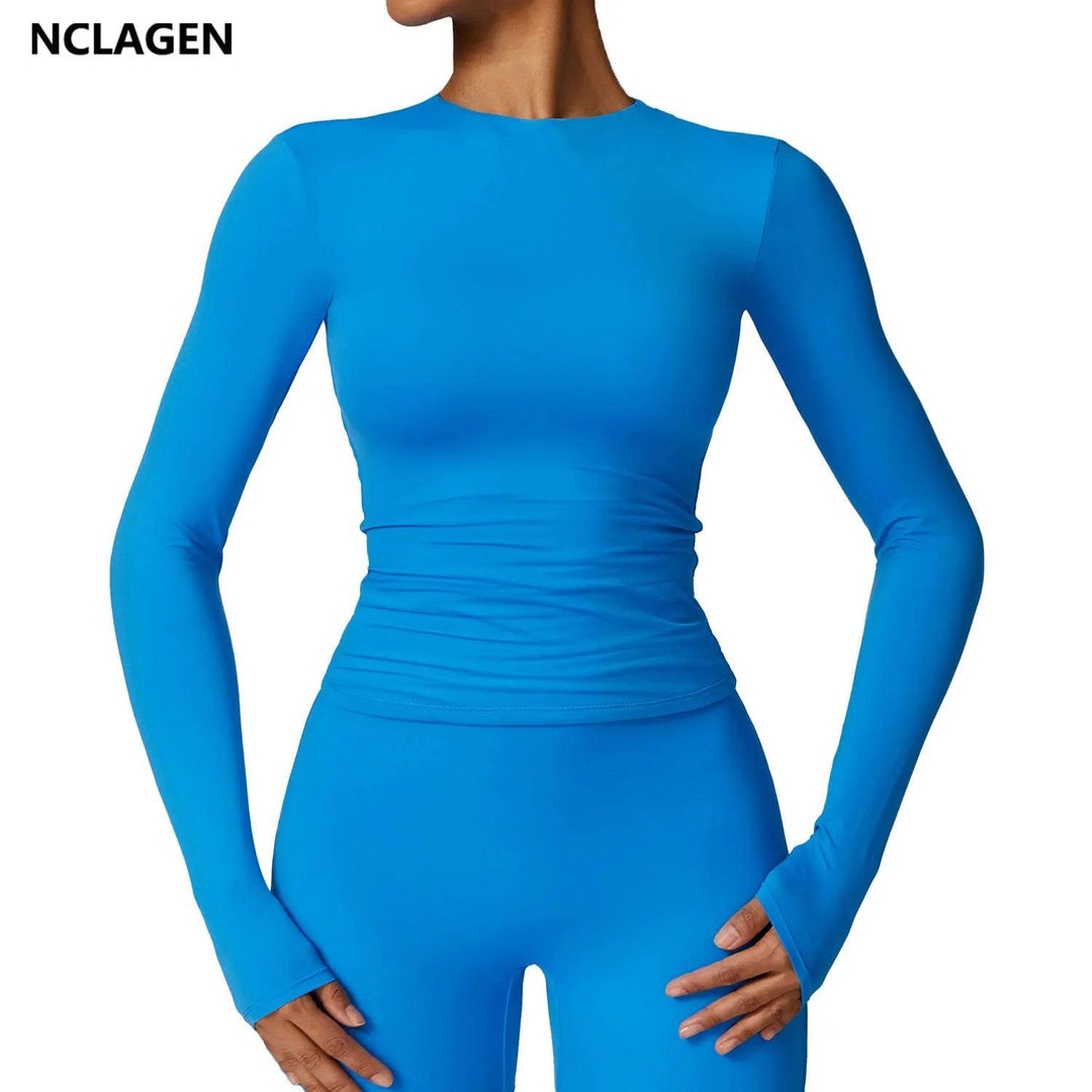 NCLAGEN Yoga Top Long Sleeved Casual Running Sports Shirts Naked Feel Skin Friendly Breathable Round Neck Fitness T-shirt-THAT FASHION STORE