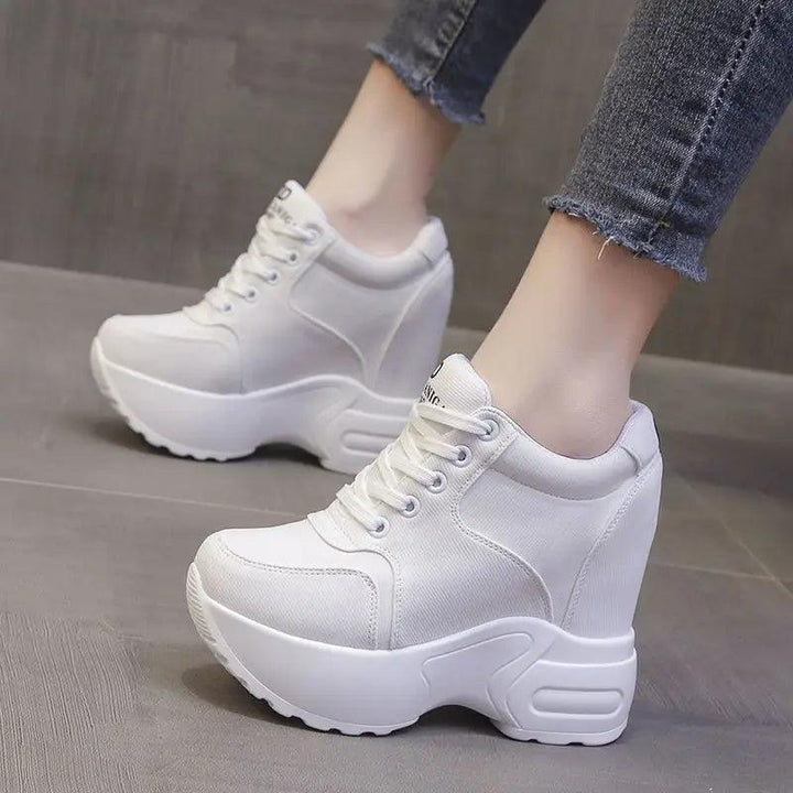 Women's Ankle Boots 2024 Spring Leather Chunky Shoes Woman Platform Height Increased Sneakers 10CM Thick Sole Wedges White Boots-THAT FASHION STORE