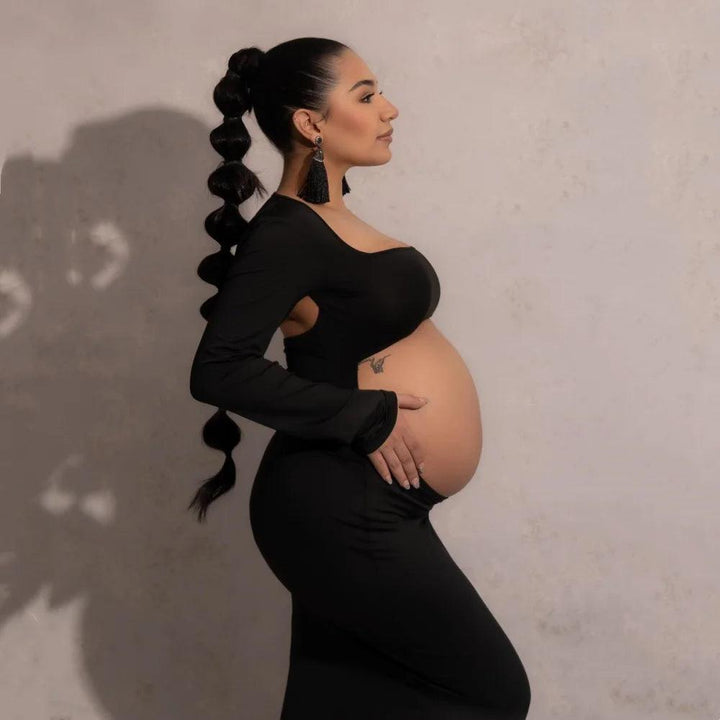 Square Neck Long Sleeve Maternity Photo Shoot Dress Backless Pregnant Woman Photography Outfit Long Dress-THAT FASHION STORE