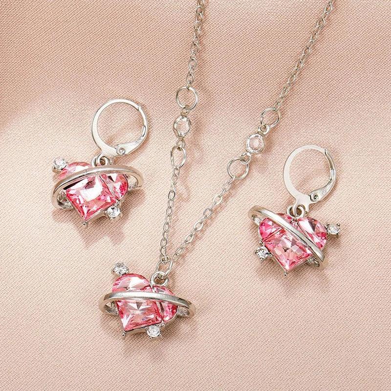 Crystal Angel Wings Heart Pendant Necklaces Set Ladies Girl Simple Y2K Pink White Zircon Love Elegant Necklace Women Jewelry Set-THAT FASHION STORE