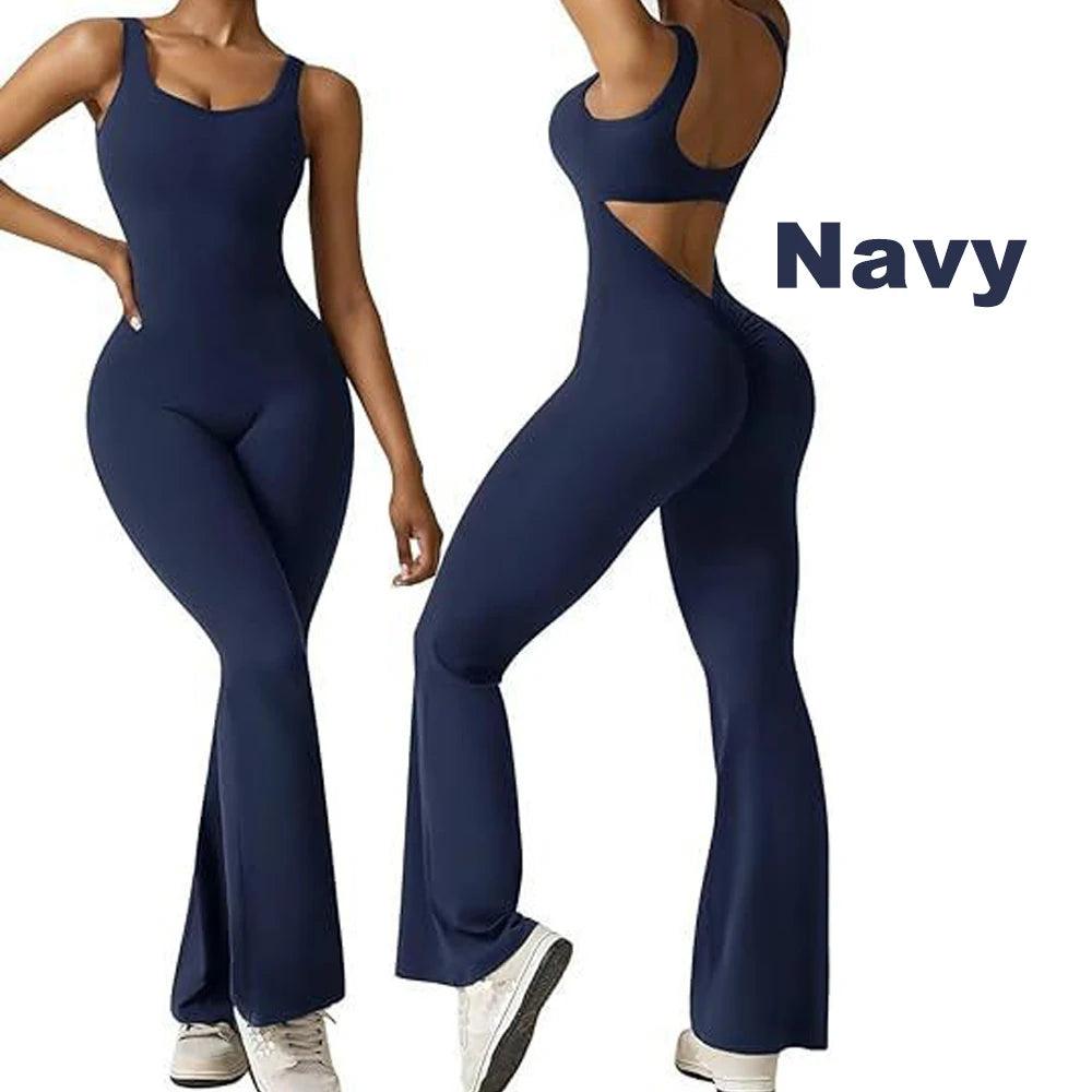 Women's Casual Fashion Halter U-neck Strapless Backless Sports Yoga Clothing Hip Lift One-piece Flared Pants-THAT FASHION STORE