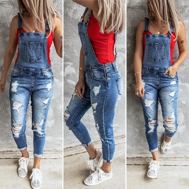 Denim Overalls Women 2023 Ripped Jeans Lady Jumpsuit Elastic Denim One Piece Pants Suspender Trousers Female Rompers Streetwear-THAT FASHION STORE