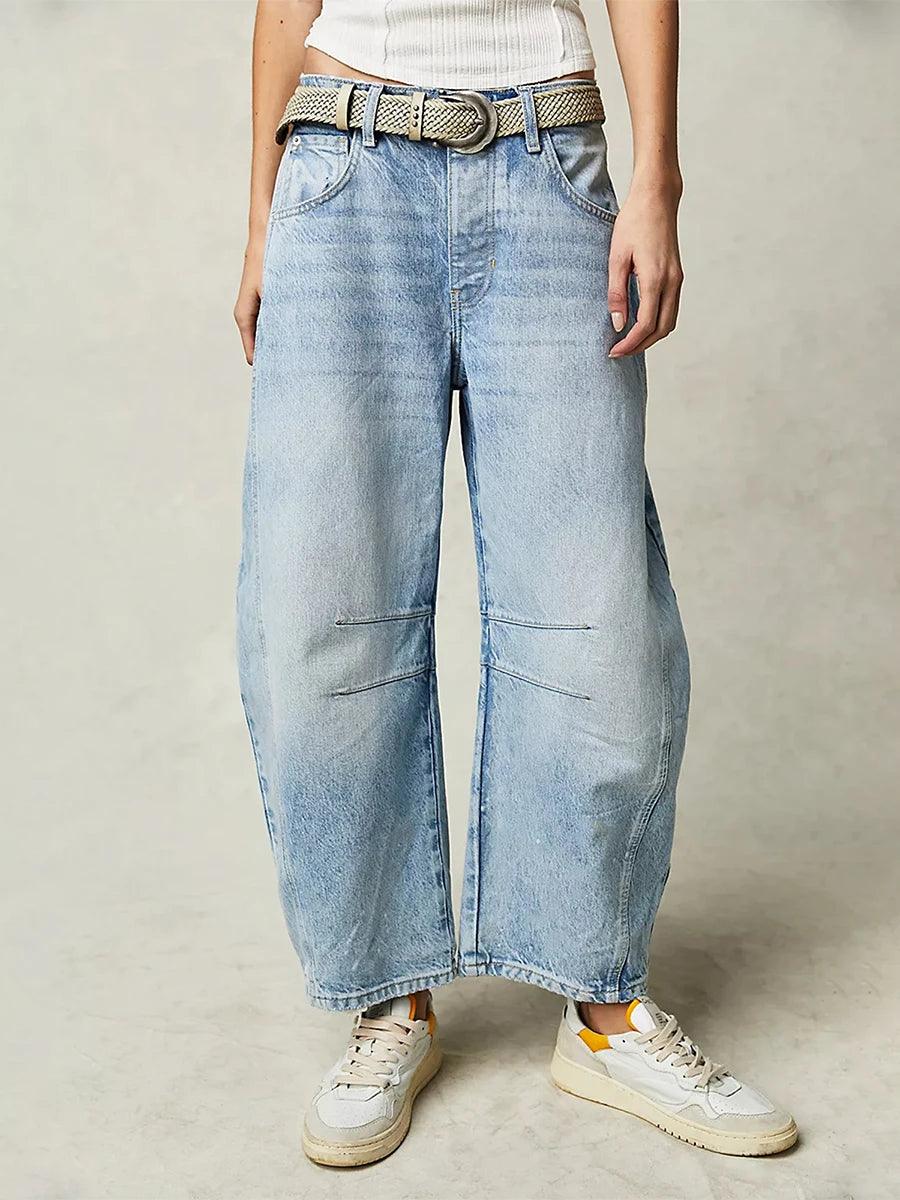 Women Loose Wide Leg Jeans Solid Color Mid-Rise Barrel Denim Pants Spring Fall Casual Trousers Streetwear Punk Trendy Long Pants-THAT FASHION STORE