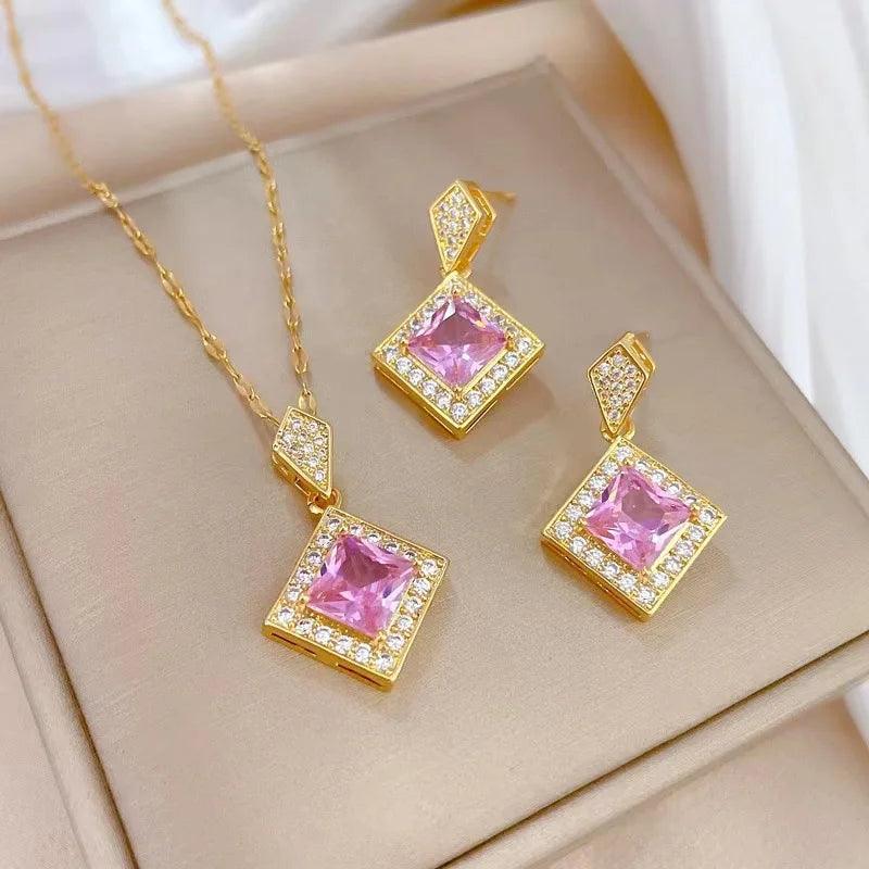 Luxury Fashion Crystal Rhinestone Water Drop Necklace&Earrings Banquet Wedding Jewelry Set For Women Birthday Gifts Accessories-THAT FASHION STORE