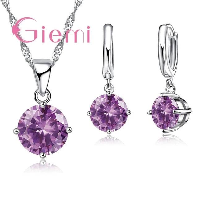 925 Sterling Silver Pendant Necklace Earrings For Women Engagement Fashion Jewelry Set Trendy Austrian Crystal Wholesale-THAT FASHION STORE