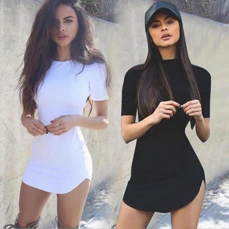 Cotton Short Sleeve Dresses Women Soild Color Bodycon Slim Package Hip Mini Dress 2022 Female Clothing-THAT FASHION STORE