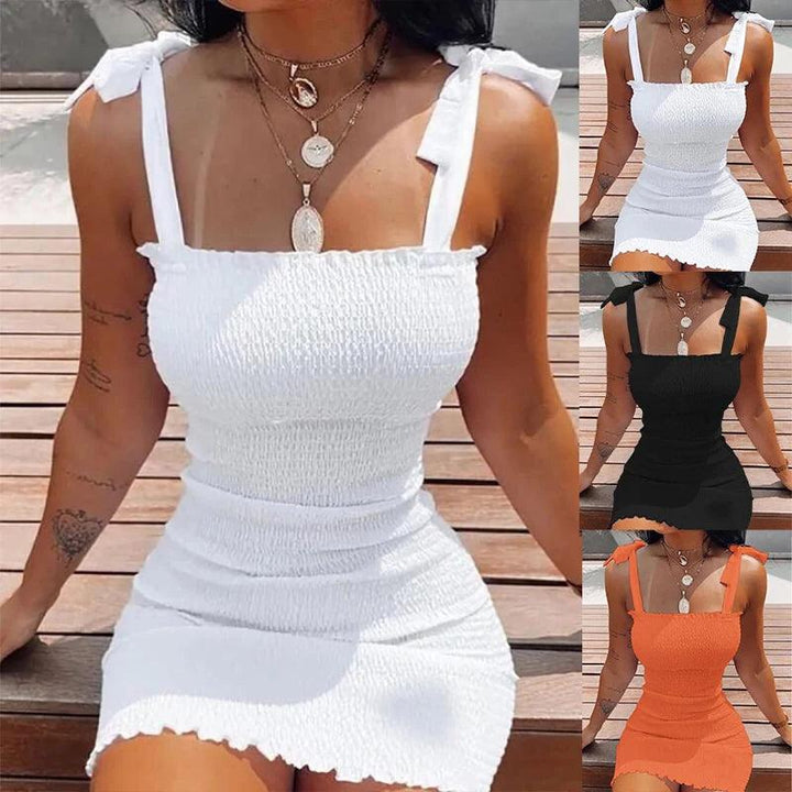 Trendy Solid Strap Short White Dresses Off Shoulder Sexy Skirt Pullover Sheath Mini Summer Beach Female Vest Dress-THAT FASHION STORE