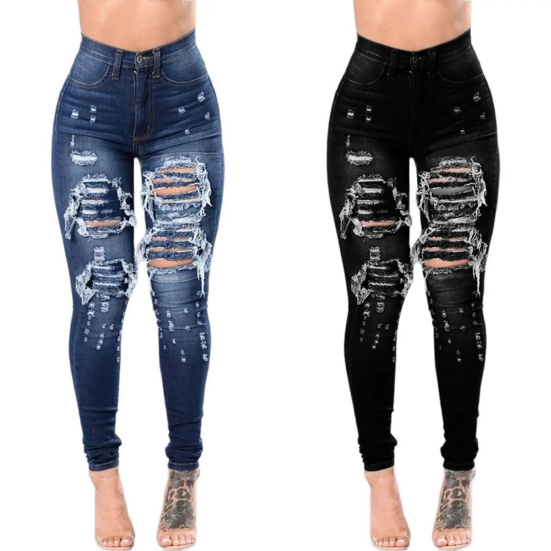 2023 Autumn High Waist Ripped Jeans For Women Fashion Stretch Skinny Denim Pencil Pants Casual Slim Trousers S-3XL-THAT FASHION STORE