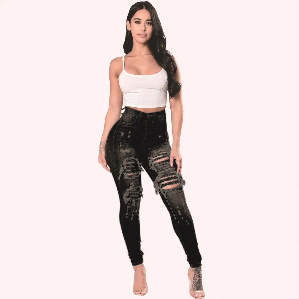 2023 Autumn High Waist Ripped Jeans For Women Fashion Stretch Skinny Denim Pencil Pants Casual Slim Trousers S-3XL-THAT FASHION STORE