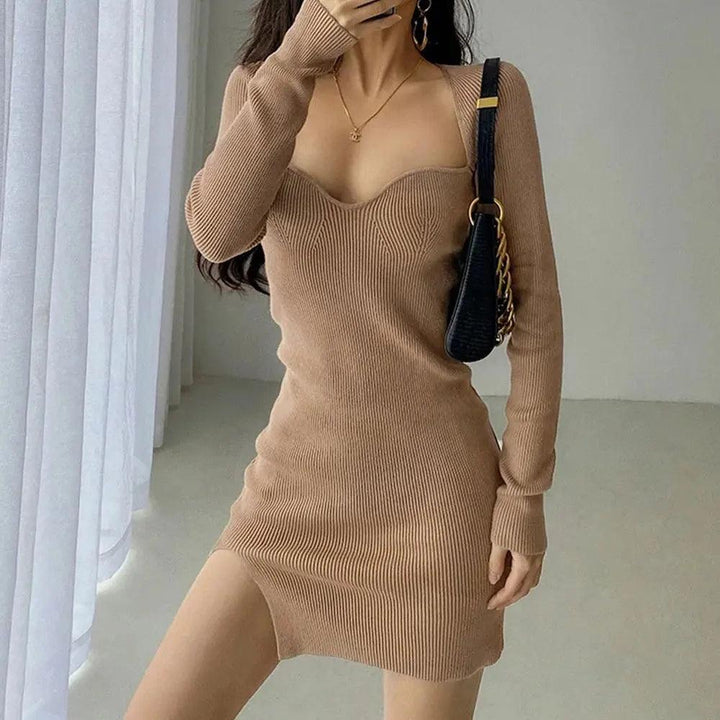 Vintage Harajuku Slim Sweater Dress Women Autumn Winter Long Sleeve Bodycon Long Knitted Dress Party Evening Club Female Robe-THAT FASHION STORE