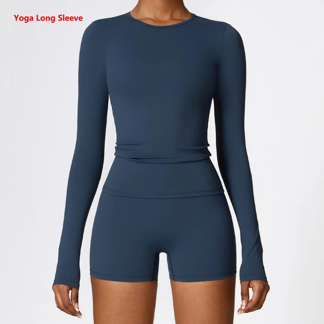 Women's Quick Dry Breathable Yoga Long Sleeves Crop Top Round Neck Sports Top Gym Fitness Workout Sexy Running Long Sleeves-THAT FASHION STORE