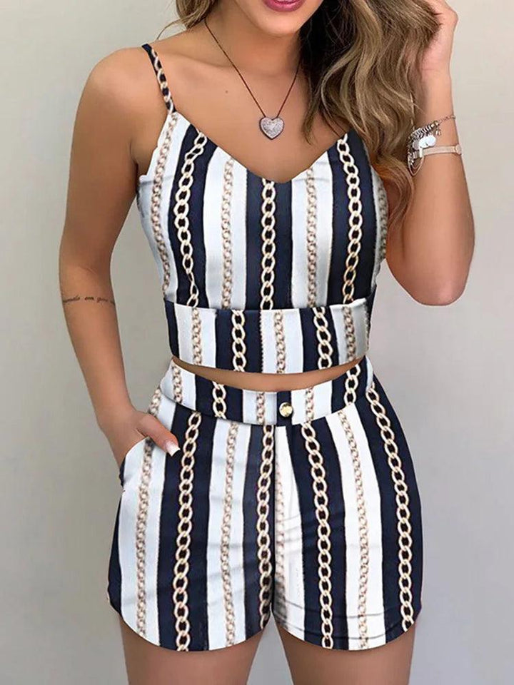 Print Spaghetti Strap Crop Top & Short Sets Casual Summer 2 Piece Outfits for Women-THAT FASHION STORE