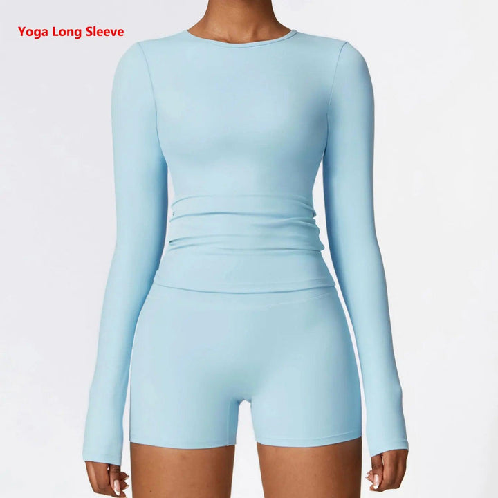 Women's Quick Dry Breathable Yoga Long Sleeves Crop Top Round Neck Sports Top Gym Fitness Workout Sexy Running Long Sleeves-THAT FASHION STORE