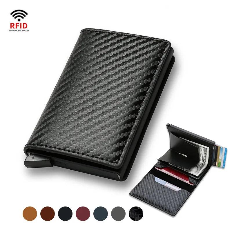 Carbon Fiber Credit Card Holder Wallets Men Brand Rfid Black Magic Trifold Leather Slim Mini Wallet Small Money Bag Male Purses-THAT FASHION STORE