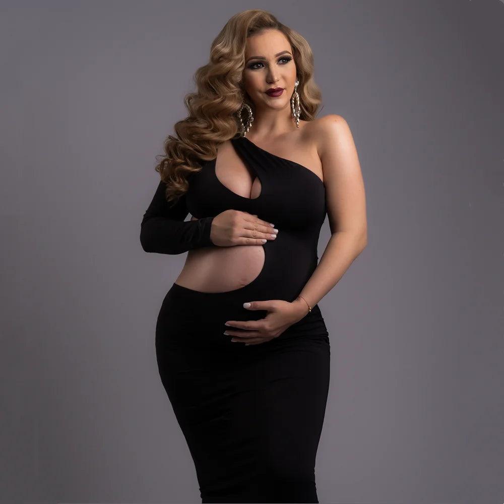 Sexy Hollow Out Maternity Photography Outfit Slope Shoulder Stretchy Pregnancy Dress For Photo Shoot-THAT FASHION STORE