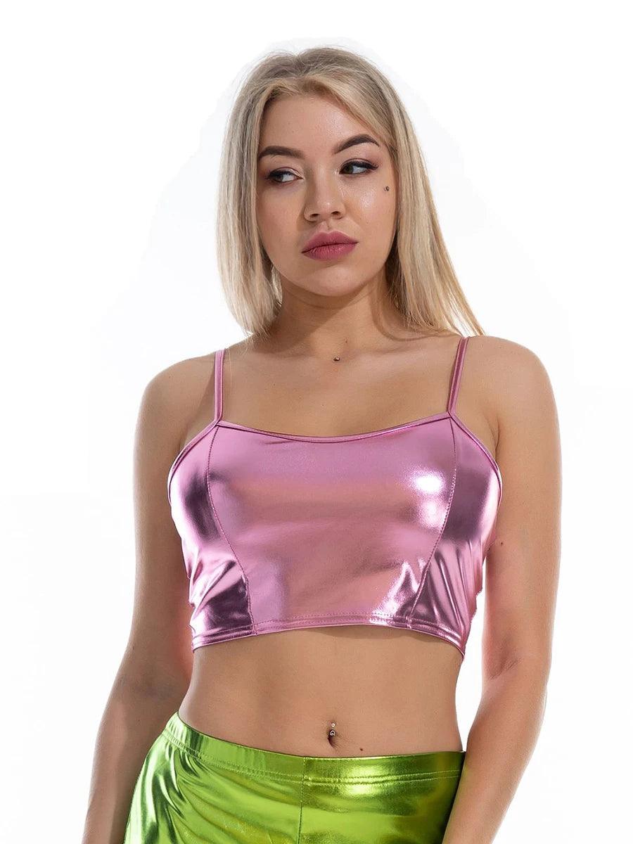 Sexy Reflective Bralette Crop Top Women Summer Holographic Cami Top Backless Adjustable Strap Tank Top Camis Clubwear-THAT FASHION STORE