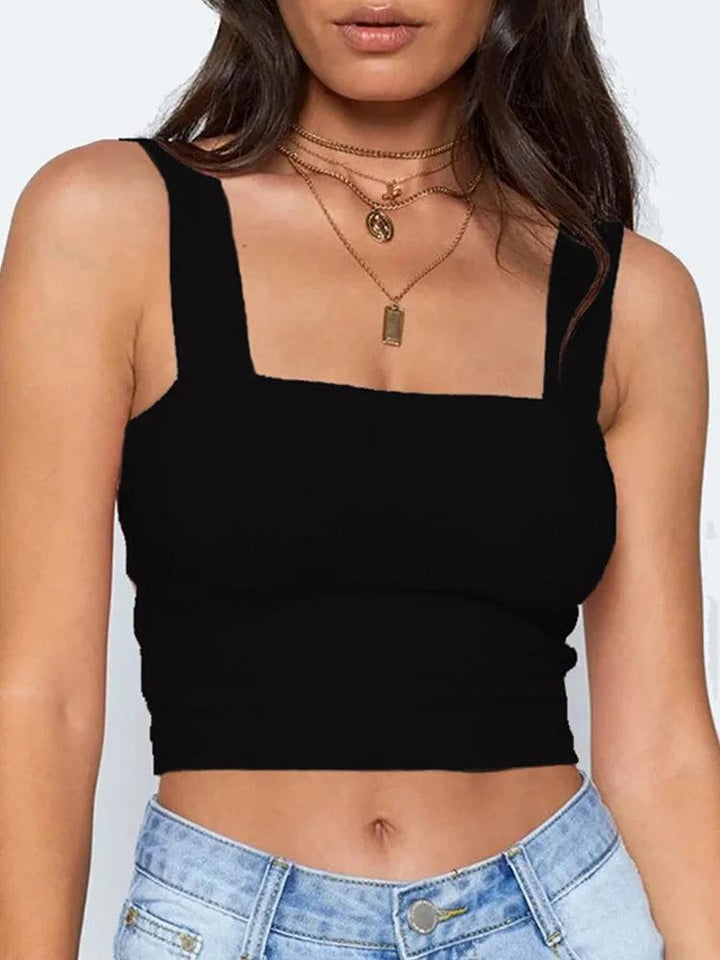 Square Neck Sleeveless Summer Crop Top White Women Black Casual Basic T Shirt Off Shoulder Cami Sexy Backless Tank Top-THAT FASHION STORE