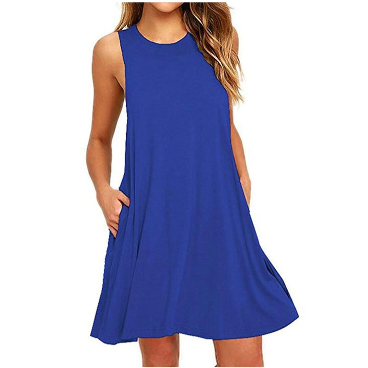 Women's Dress Summer Casual T Shirt Dresses Beach Cover up Plain Pleated Tank Pockets Dress-THAT FASHION STORE