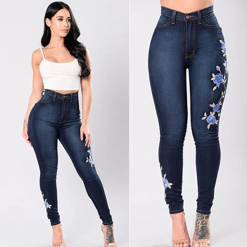 2023 New Women's High Waist Embroidered Jeans Fashion Slim Stretch Denim Pencil Pants Street Trendy Trousers S-3XL Drop Shipping-THAT FASHION STORE