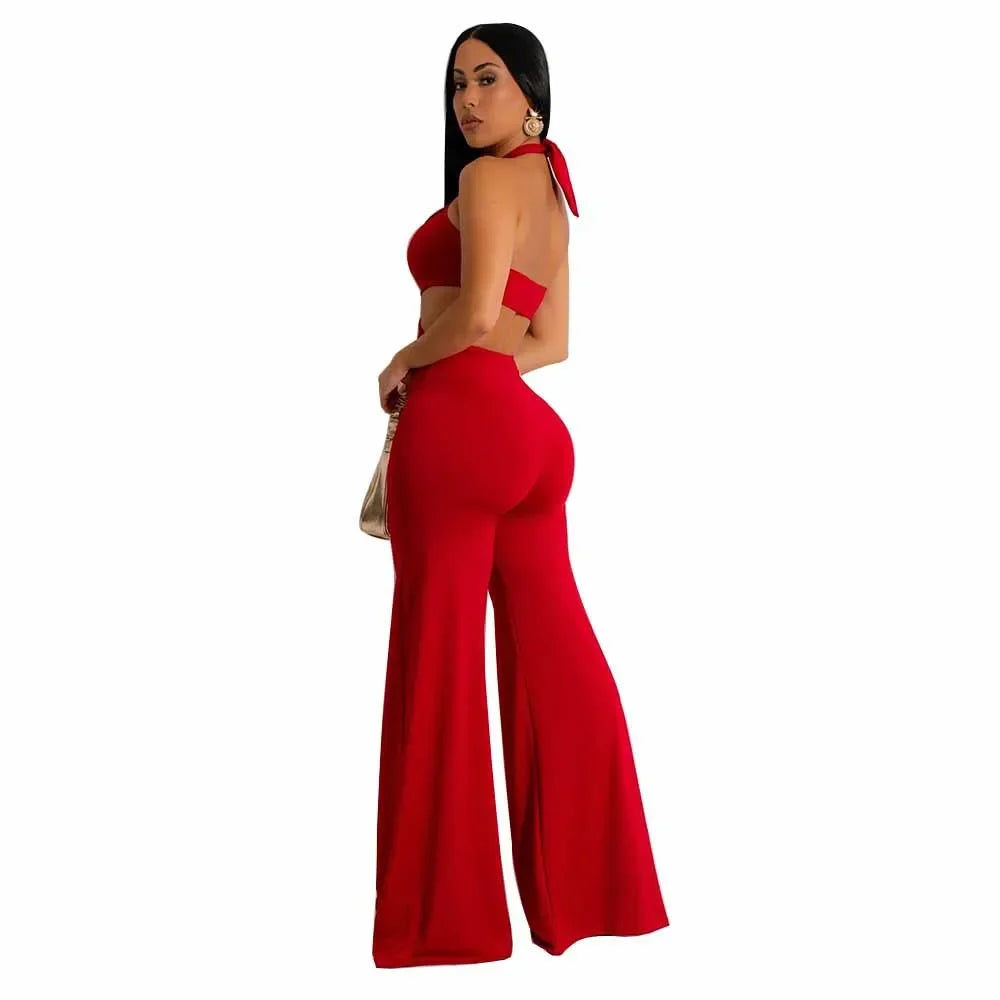 Jumpsuit Women 2024 Summer Fashion Solid Color Halter Cutout Waist Casual High Waist Sleeveless Daily Wide Leg Long Jumpsuit