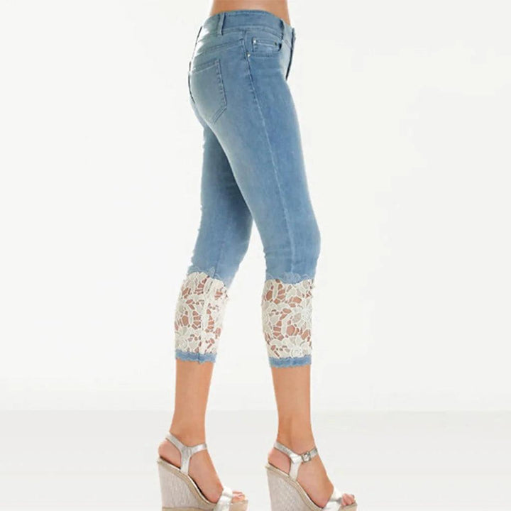 2023 Summer Capri Pants Lace Stretchy Women Ladies Calf Length Jeans Skinny Cropped Jeggings Denim Pants Stretch 3/4 Trousers-THAT FASHION STORE