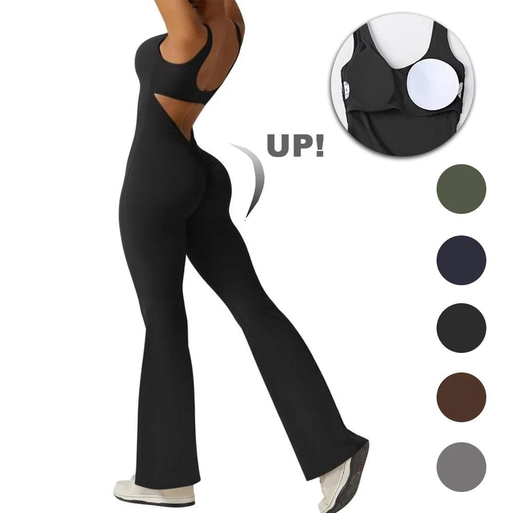 Women's Casual Fashion Halter U-neck Strapless Backless Sports Yoga Clothing Hip Lift One-piece Flared Pants-THAT FASHION STORE