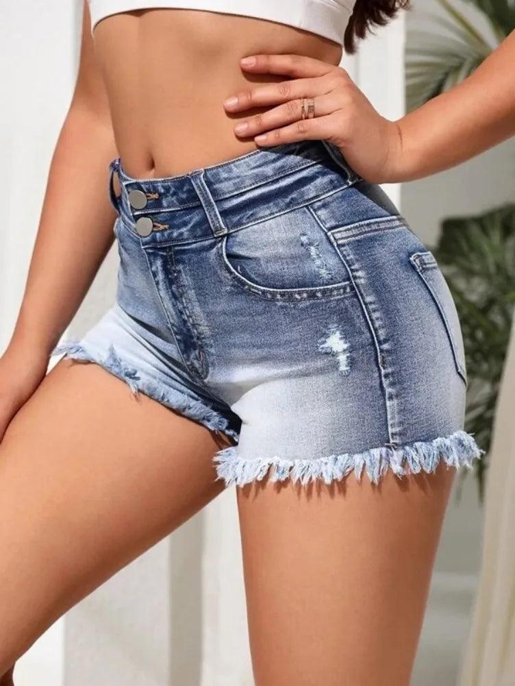 2023 Summer New Fashion Ripped Skinny Denim Shorts For Women Sexy Stretch Tassel Jeans Shorts Casual Female Clothing S-2XL-THAT FASHION STORE