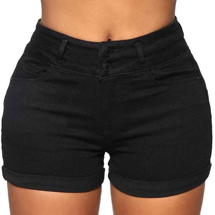 Liooil Cotton Stretchy High Waist Jean Shorts Woman Summer 2023 Casual Sweat With Pocket Zipper White Black Cuffed Denim Shorts-THAT FASHION STORE