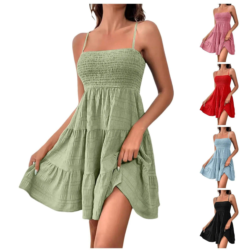 Party Dresses Short Dress Solid Ruffle Hem Short Dress Sleeveless Summer Mini Sexy Dress Dresses For Women 2024 Plus Size-THAT FASHION STORE