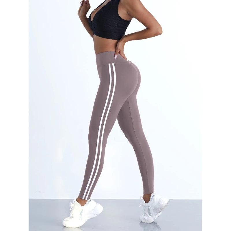 Yoga Leggings Women Striped Slim Sports Pants High Waist Hip Liftting Casul Tights Workout Running Stretchy Gym Leggings-THAT FASHION STORE