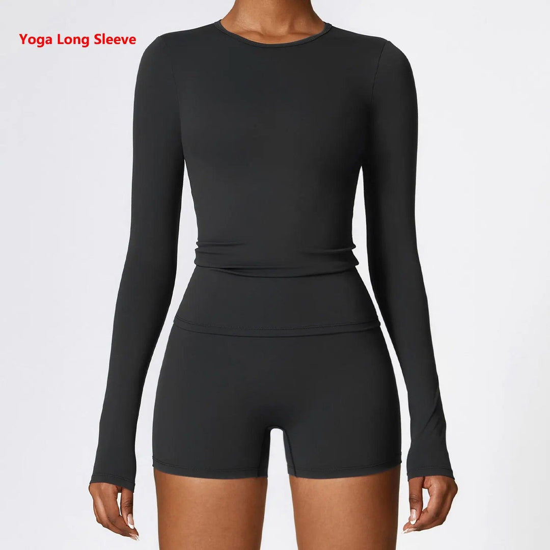 Women's Quick Dry Breathable Yoga Long Sleeves Crop Top Round Neck Sports Top Gym Fitness Workout Sexy Running Long Sleeves-THAT FASHION STORE