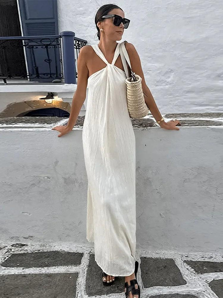 Sexy White Halter Pleated Strapless Maxi Dress Women Fashion Sleeveless Loose Dresses 2024 Ladies High Streetwear Vestidos-THAT FASHION STORE