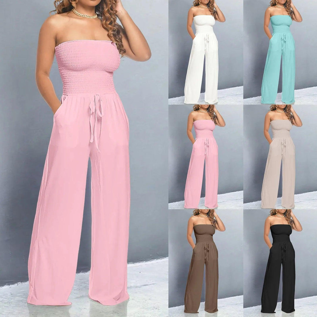 Summer Women Jumpsuits Rompers Sleeveless Strapless Lace Up Wide Leg Jumpsuit Sexy Night Club Party Bandage One Piece Outfits-THAT FASHION STORE