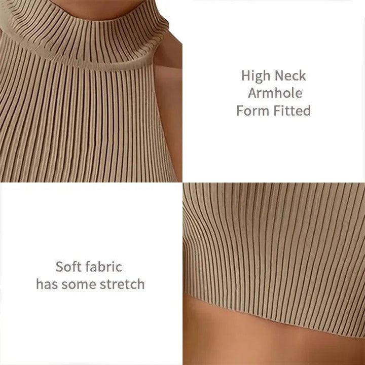 Knit Sleeveless Halter Tops for Women Basics Solid Slim Fitted Crop Womens Turtleneck Ribbed Vest Y2K High Neck Tank Tops-THAT FASHION STORE