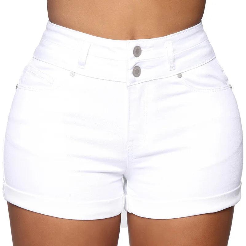 Liooil Cotton Stretchy High Waist Jean Shorts Woman Summer 2023 Casual Sweat With Pocket Zipper White Black Cuffed Denim Shorts-THAT FASHION STORE