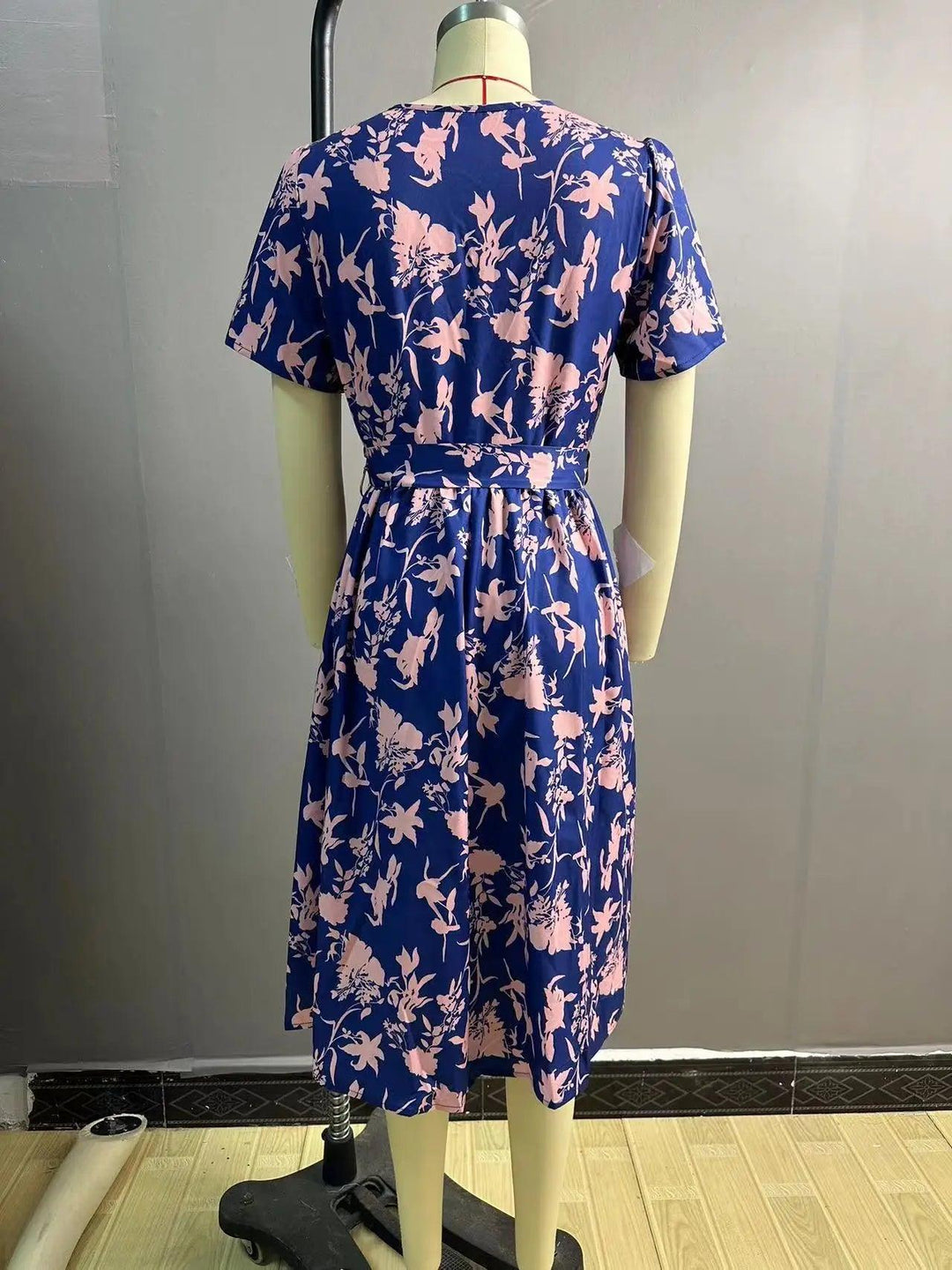 Summer new women's V-neck short sleeve printed waist dress women-THAT FASHION STORE