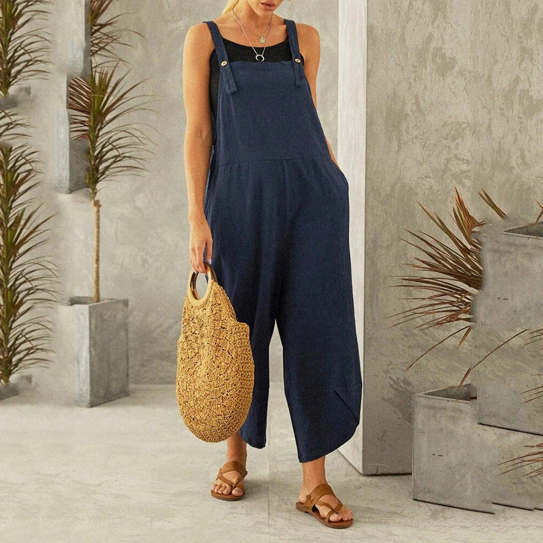 Ladies Summer Loose Strap Jumpsuit Casual Wide Leg Pants Fashion Leisure Solid Color Outwear Women Shoulder Strap Pockets Romper-THAT FASHION STORE