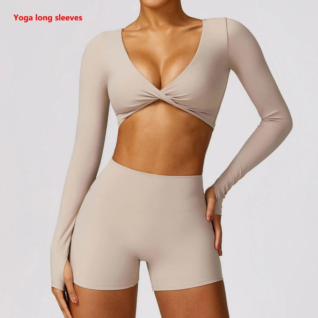 Women's Shirt Crop Top Fitness Shirts Gym Running Workout Long Sleeve Sports Top Woman Yoga Tops Activewear With Thumb Hole-THAT FASHION STORE