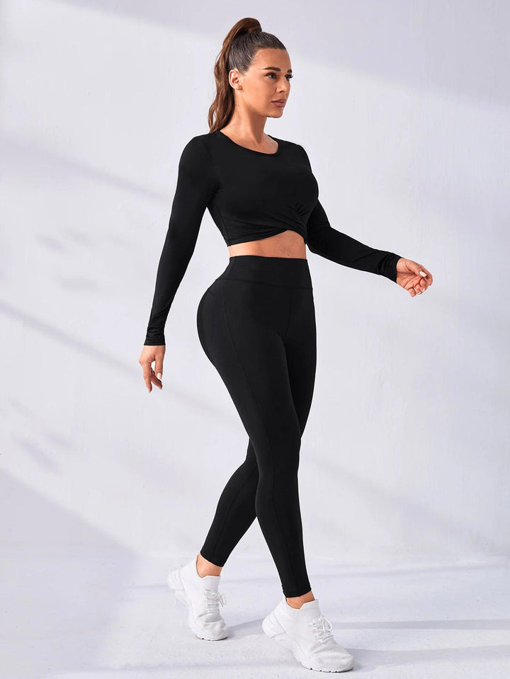 2 Pieces Long Sleeve Yoga Pilates Sports Suits Quick Dry Elastic Slim Fit Tracksuit Running Workout Breathable Training Wear-THAT FASHION STORE