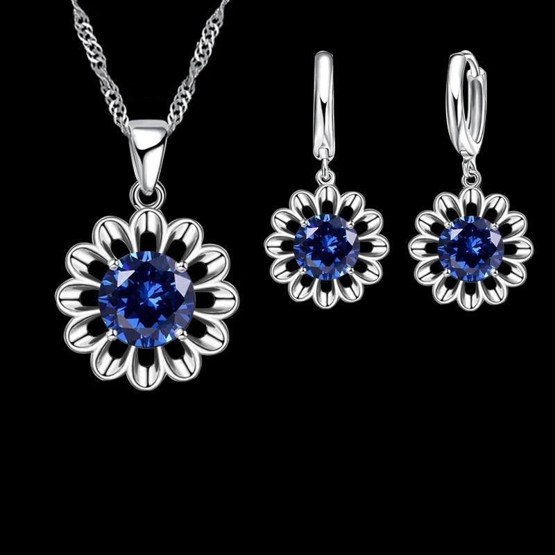 New Fashion Wedding Jewelry Set Women Top Quality 925 Sterling Silver Color Crystal Pendant Necklace Hoop Earring Big Promotion-THAT FASHION STORE