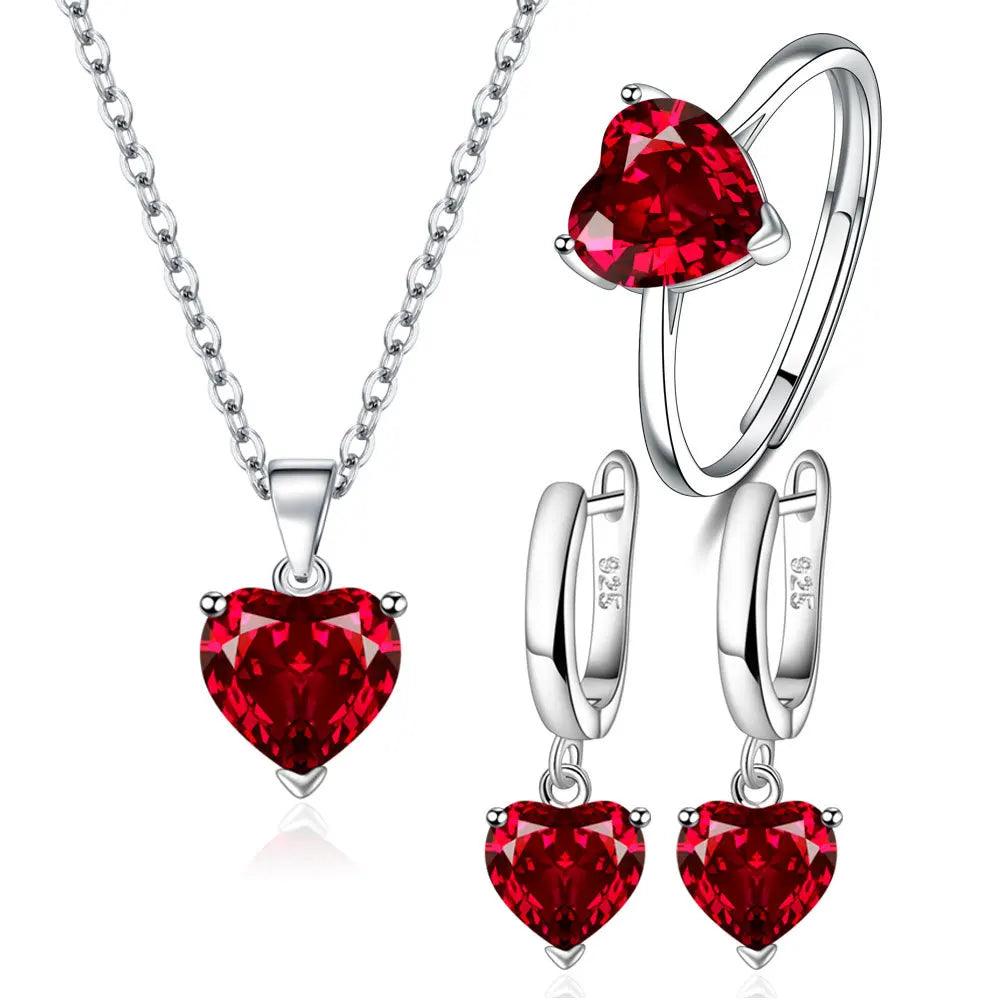 925 Sterling Silver Jewelry Sets For Women Heart Zircon Ring Earrings Necklace Wedding Bridal Elegant Christmas Free Shipping-THAT FASHION STORE