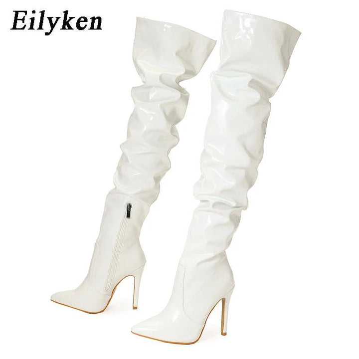 Eilyken Red Women Over The Knee Boots High Heels Patent Leather Solid Pointed Toe Stiletto Side Zipper Sapatos Femininos-THAT FASHION STORE