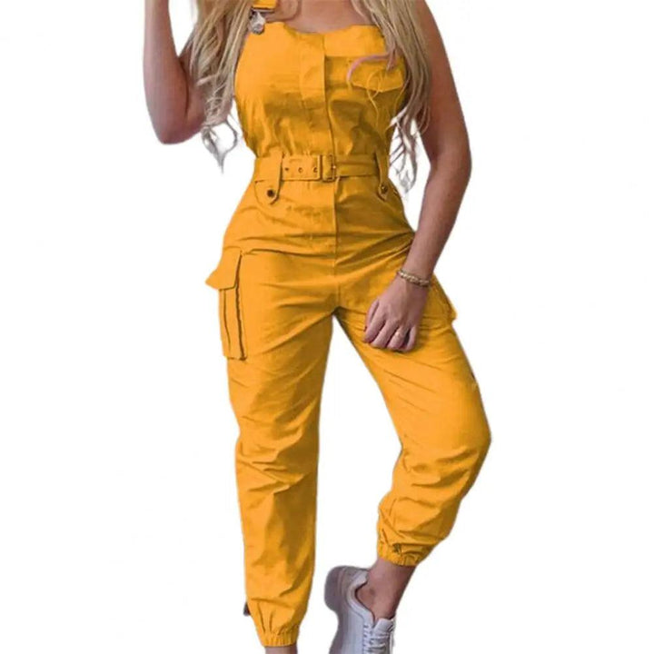 Women's Clothes Female Fashion Sleeveless Cargo Jumpsuit High Waist Street Trend Women Simple Long Jumpsuits-THAT FASHION STORE