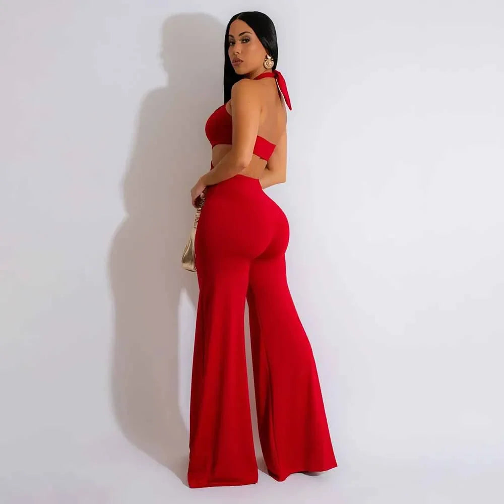 Jumpsuit Women 2024 Summer Fashion Solid Color Halter Cutout Waist Casual High Waist Sleeveless Daily Wide Leg Long Jumpsuit