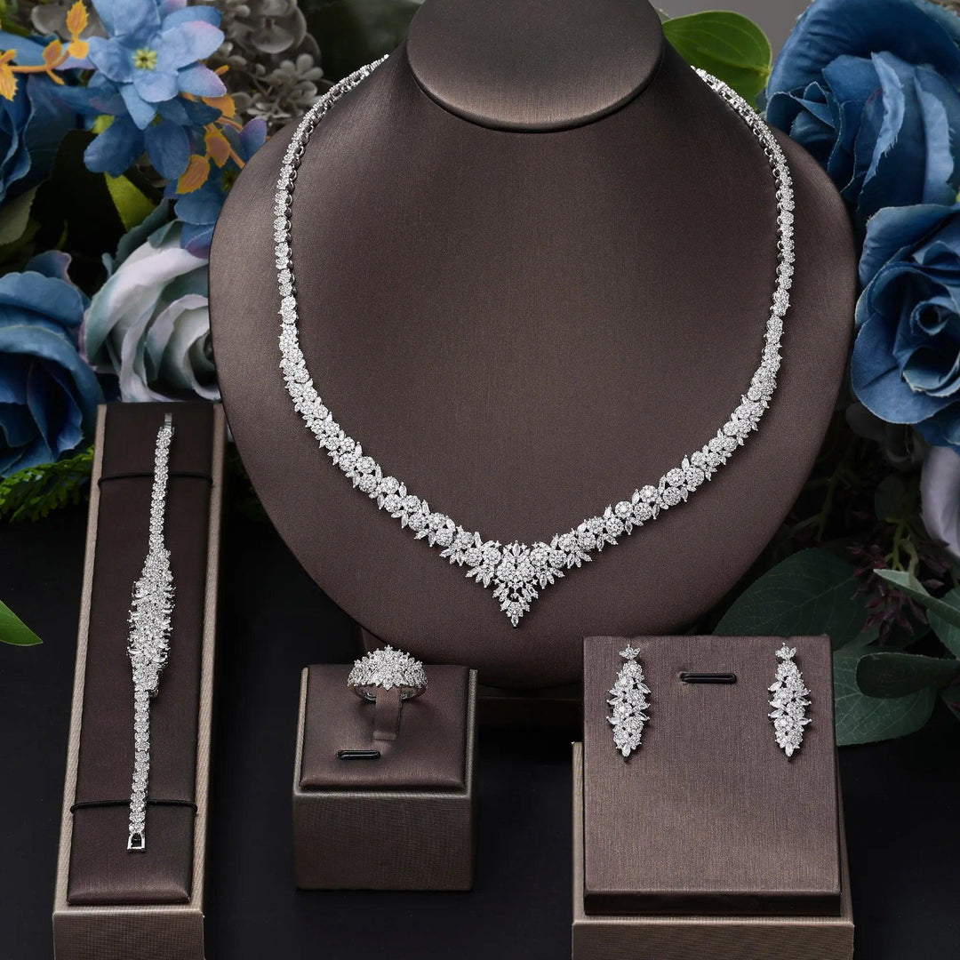 4 pieces of bride zirconia full set of women's party jewelry, luxury Dubai Nigeria CZ luxury crystal wedding necklace set-THAT FASHION STORE