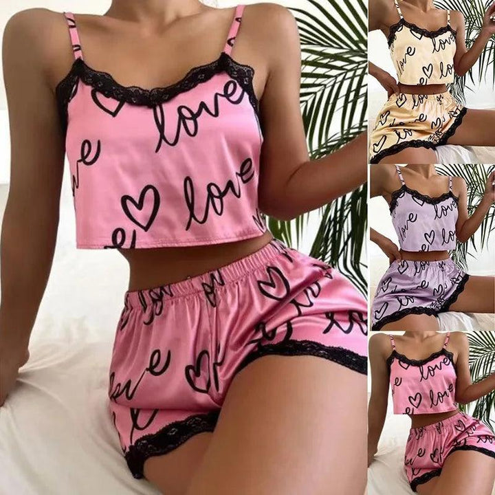 2 Pieces Set Women'S Pajama Shorts Suit Homewear Print Underwear Pijama Sexy Lingerie Camisoles Tanks Nighty Ladies Sleepwear-THAT FASHION STORE