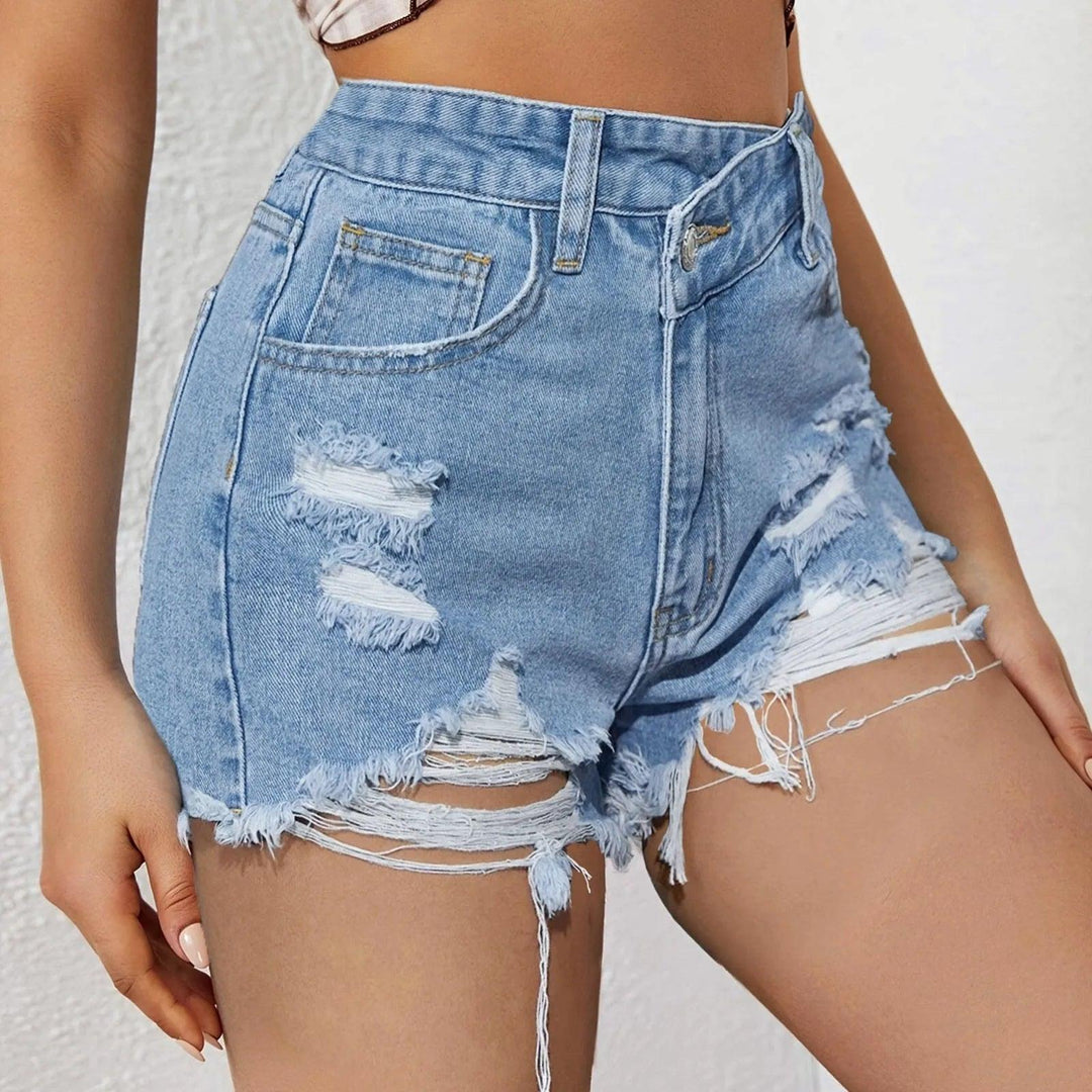 Irregular Button Down Ripped Sexy Hot Pants Women Jeans Cut Out Raw Edge Denim Shorts High Waist Frayed Tassels Shorts Trousers-THAT FASHION STORE