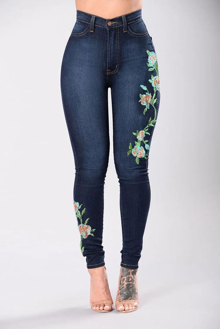 2023 New Women's High Waist Embroidered Jeans Fashion Slim Stretch Denim Pencil Pants Casual Female Clothing S-3XL Drop Shipping-THAT FASHION STORE